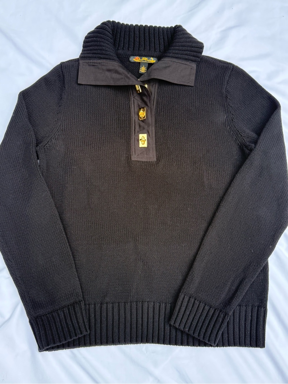 Ralph Lauren Men's Black Zip-Front Shawl Collar Sweater